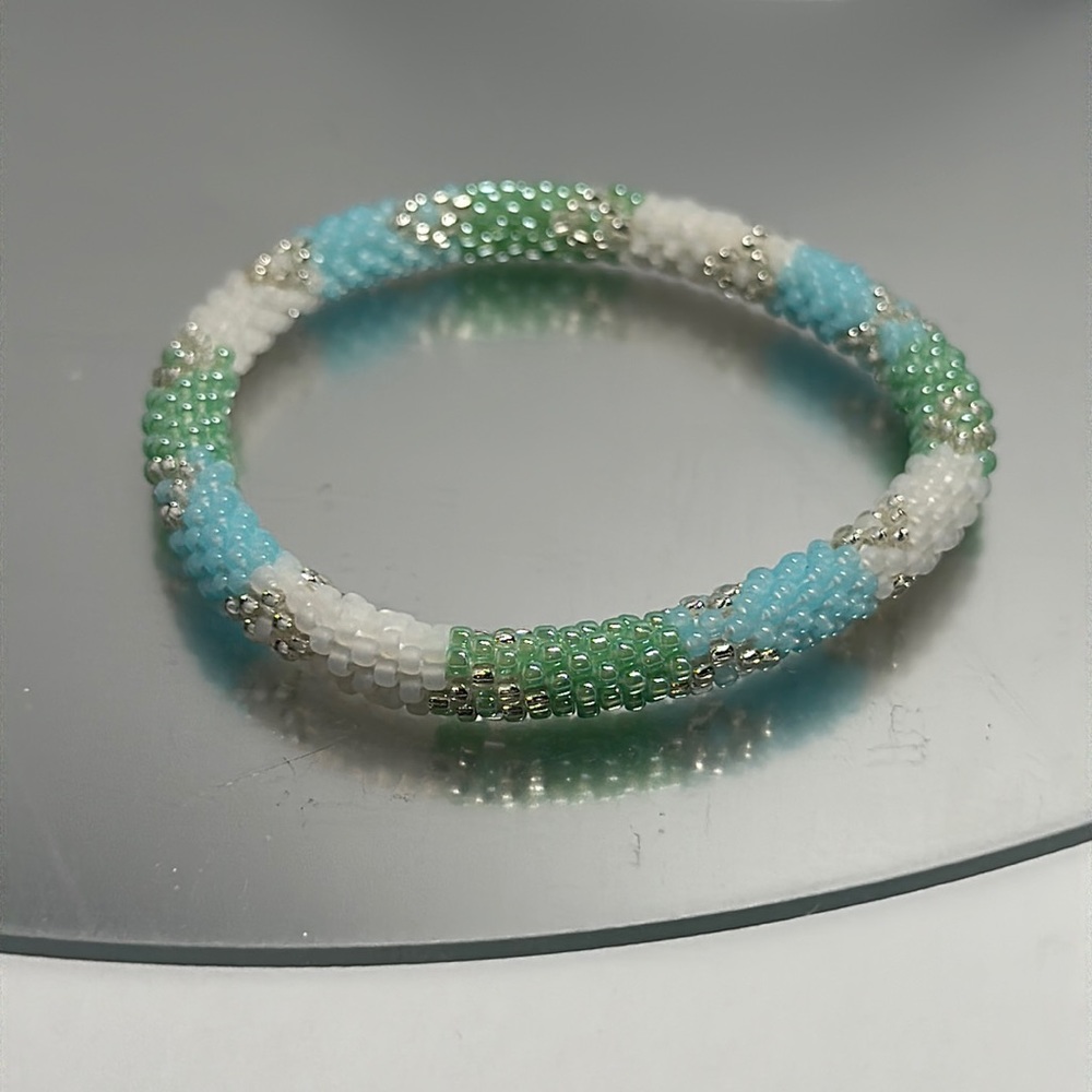 Sashka Light Blue/White/Silver Bracelet 8" - #389